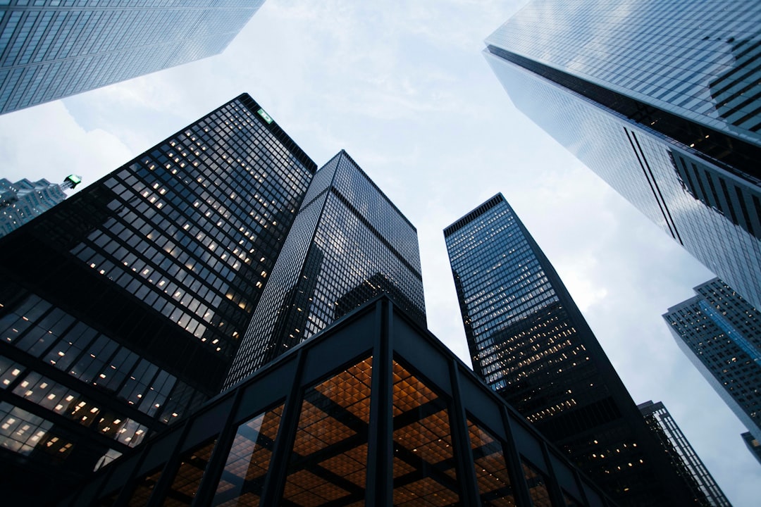 Modern financial district skyscrapers